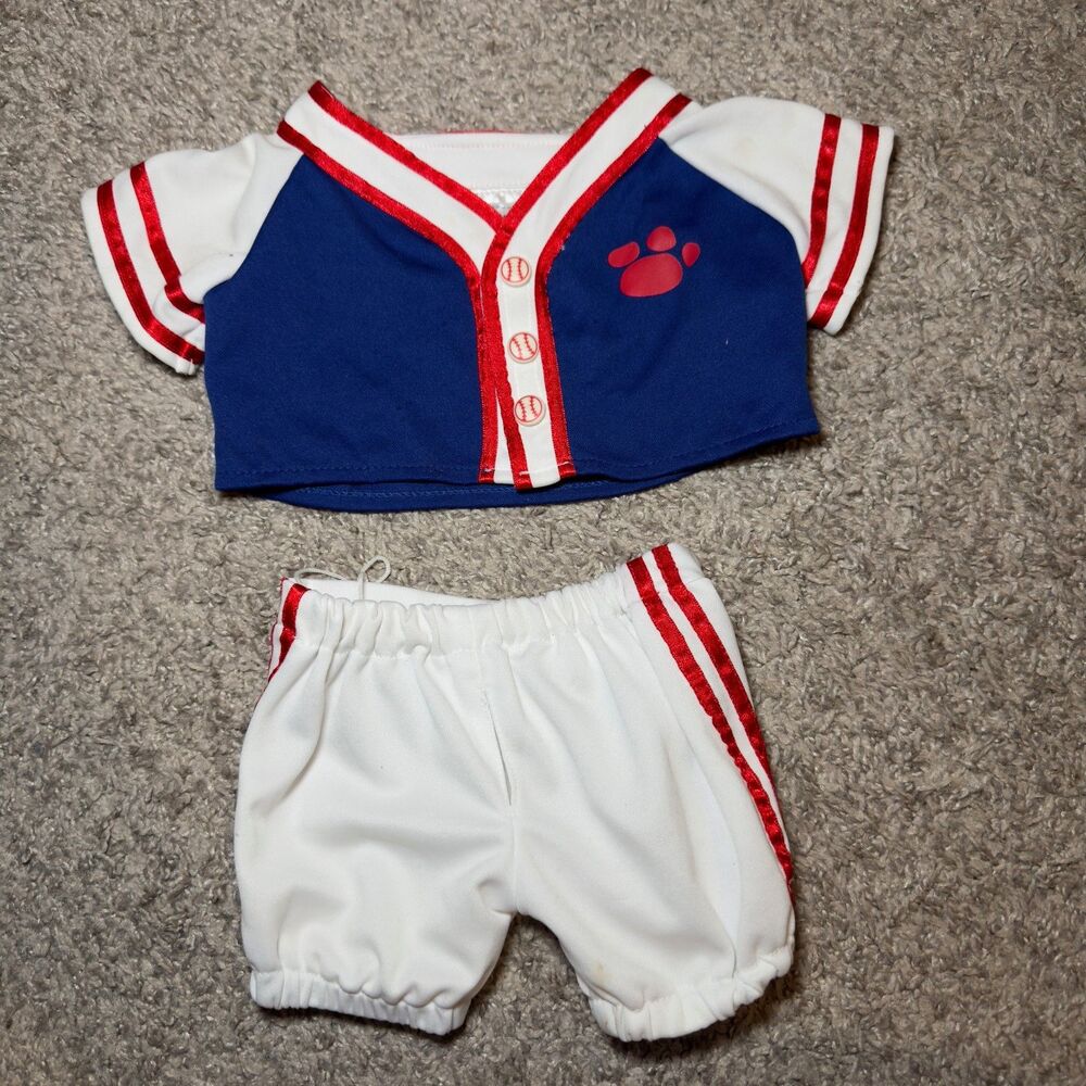 Build A Bear Baseball Outfit Uniform Clothes Jersey Pants Blue Red Sport Costume